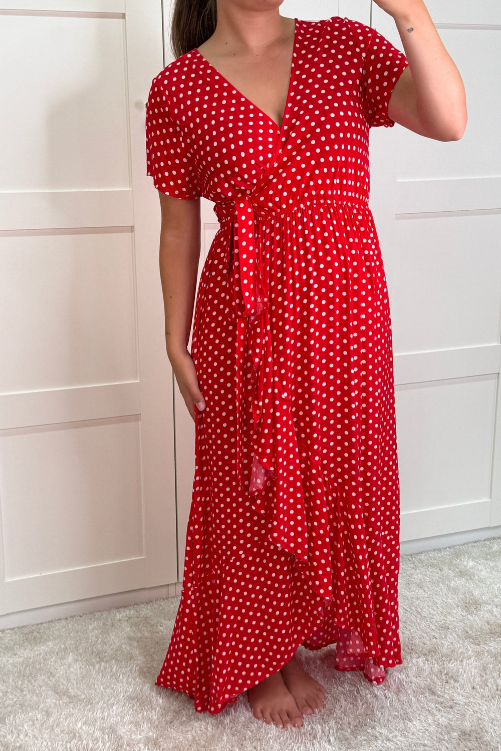 A-bee - Ginevra Dot Wrap Dress - Red Kjoler