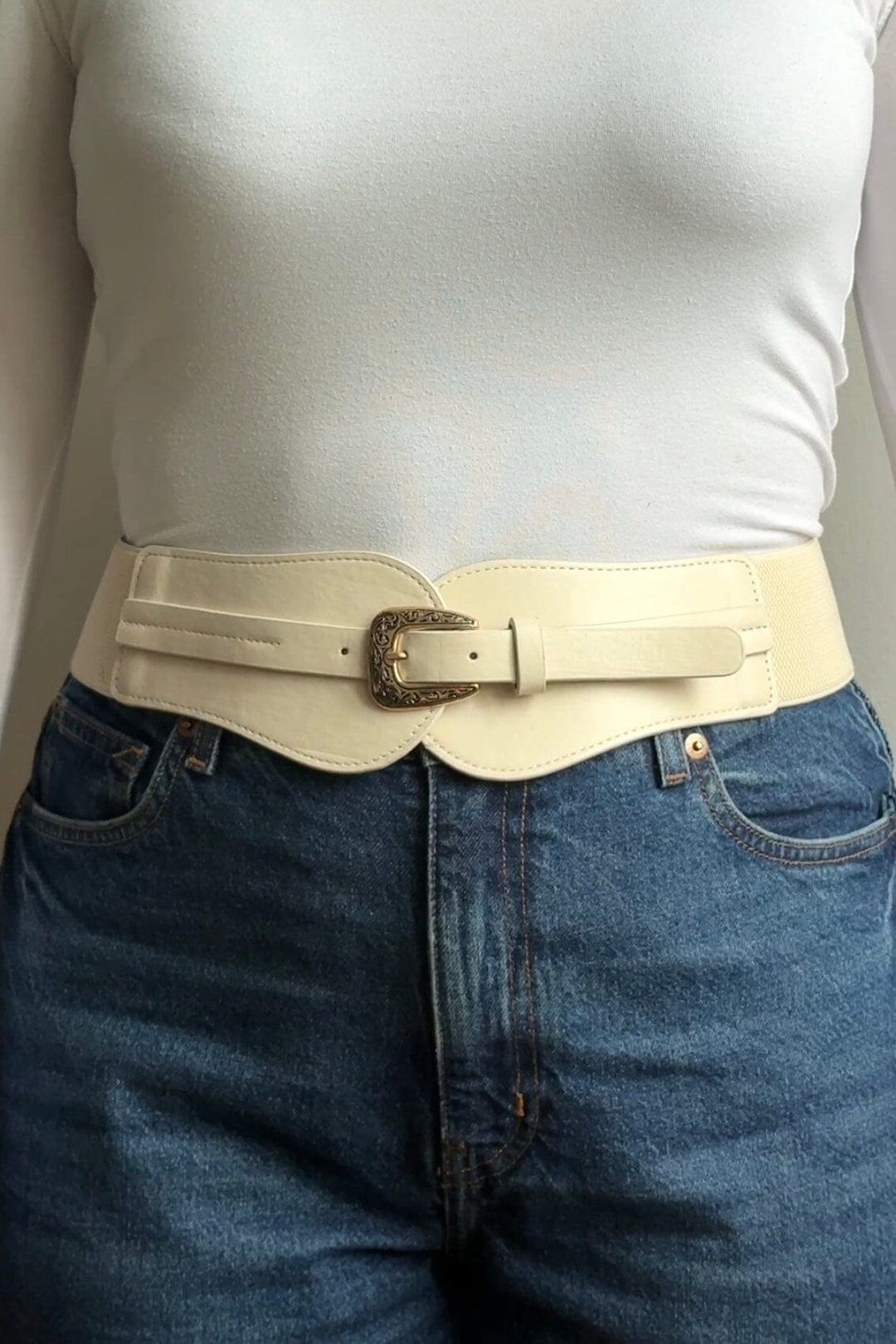 Anobel Copenhagen - Elastic Raffia Belt With Round Buckle LH5008 - Beige Bælter