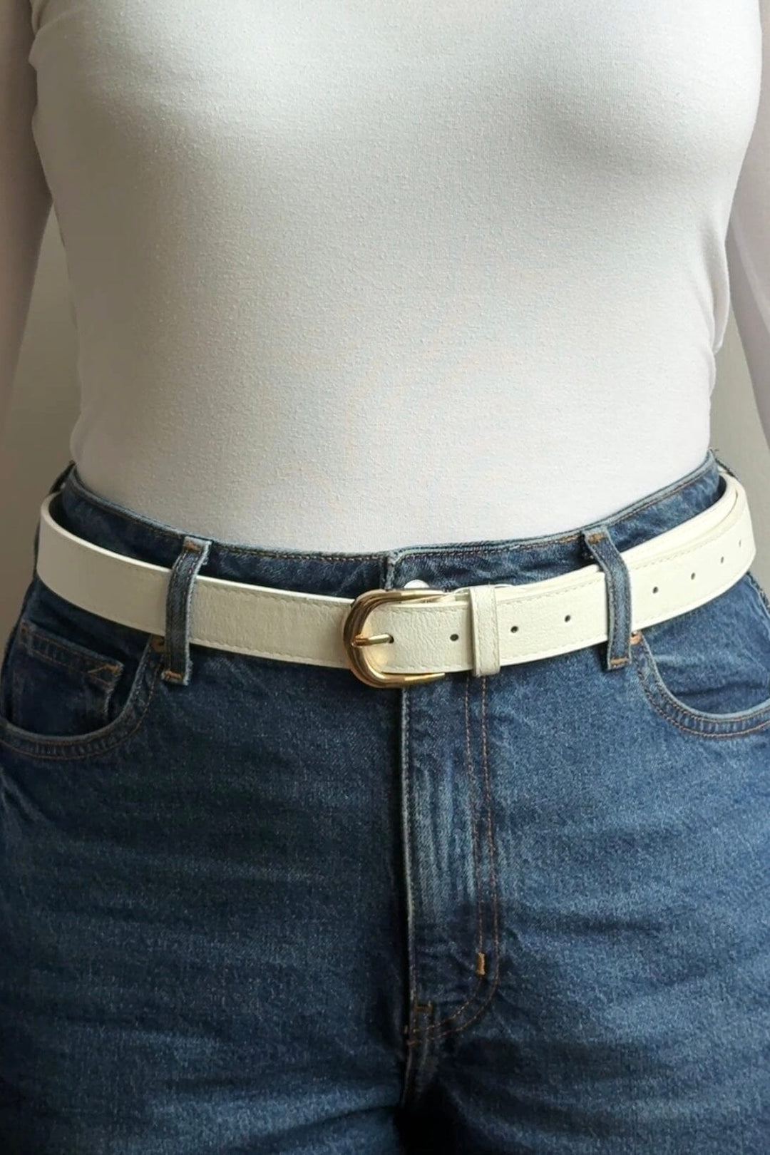 Anobel Copenhagen - Women's Faux Leather Belt PSH151 - White Bælter