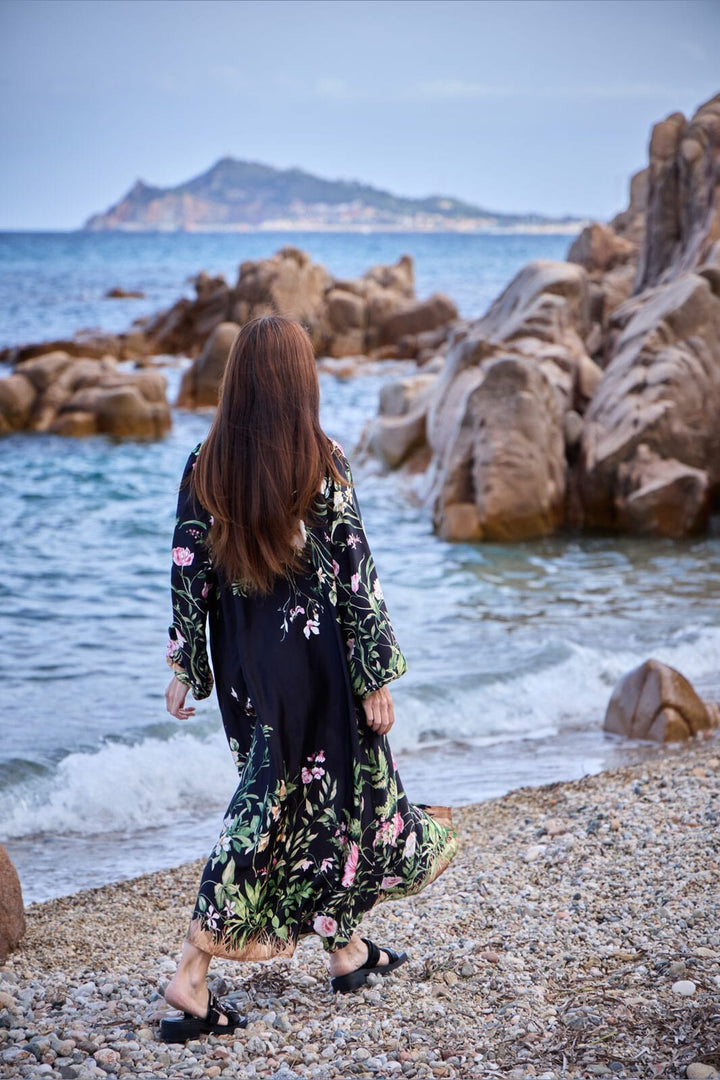 Black Colour - Bczennia Flower Dress 40901 - Black Flower