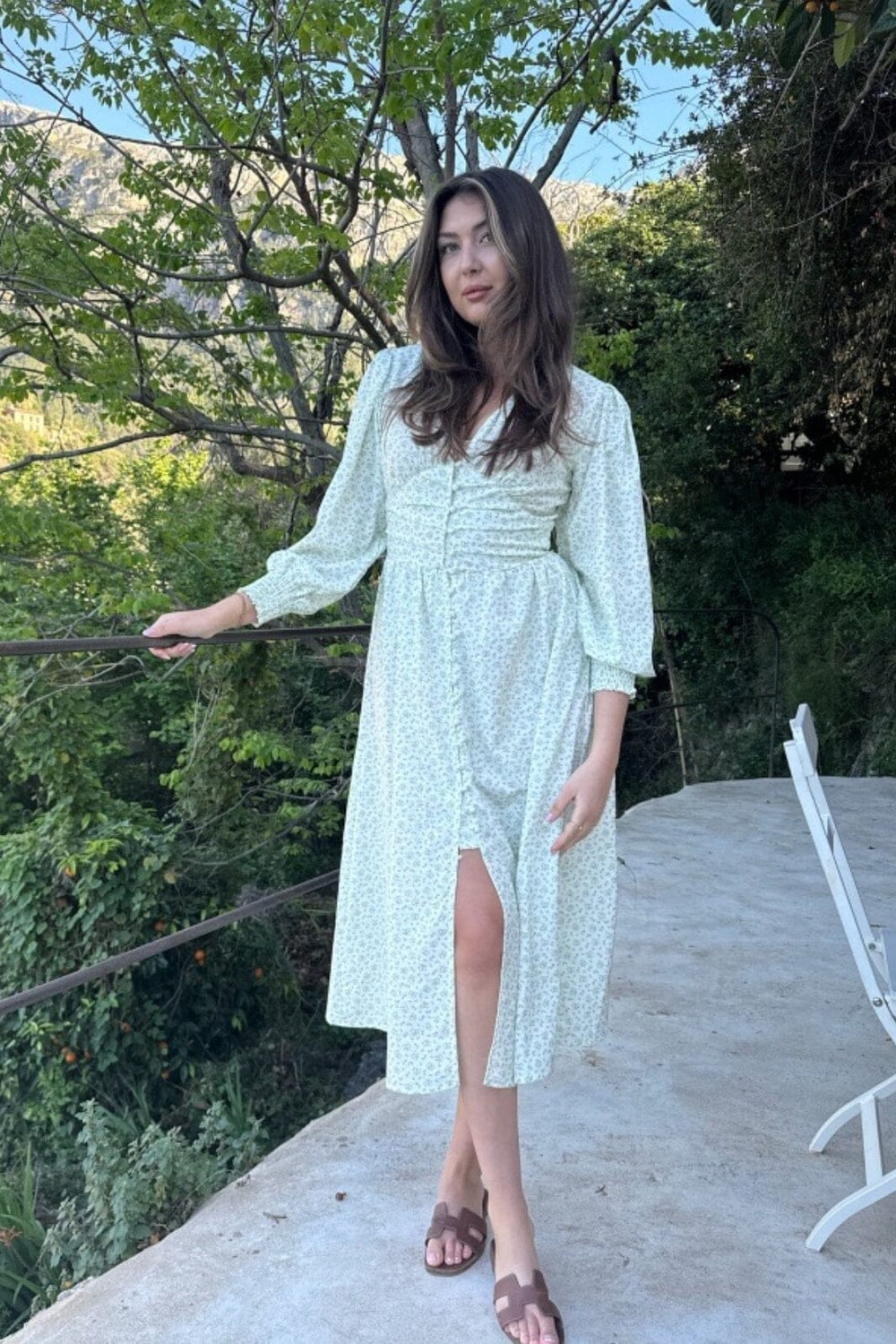 Forudbestilling - BYIC - Adelic Long Dress - gfsp Green Flower Stem Print Kjoler