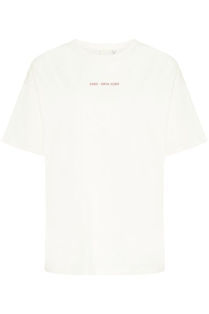 Forudbestilling - Ichi - Ixbexi Ss2 - 205029 Cloud Dancer W/ Racing Red T-shirts
