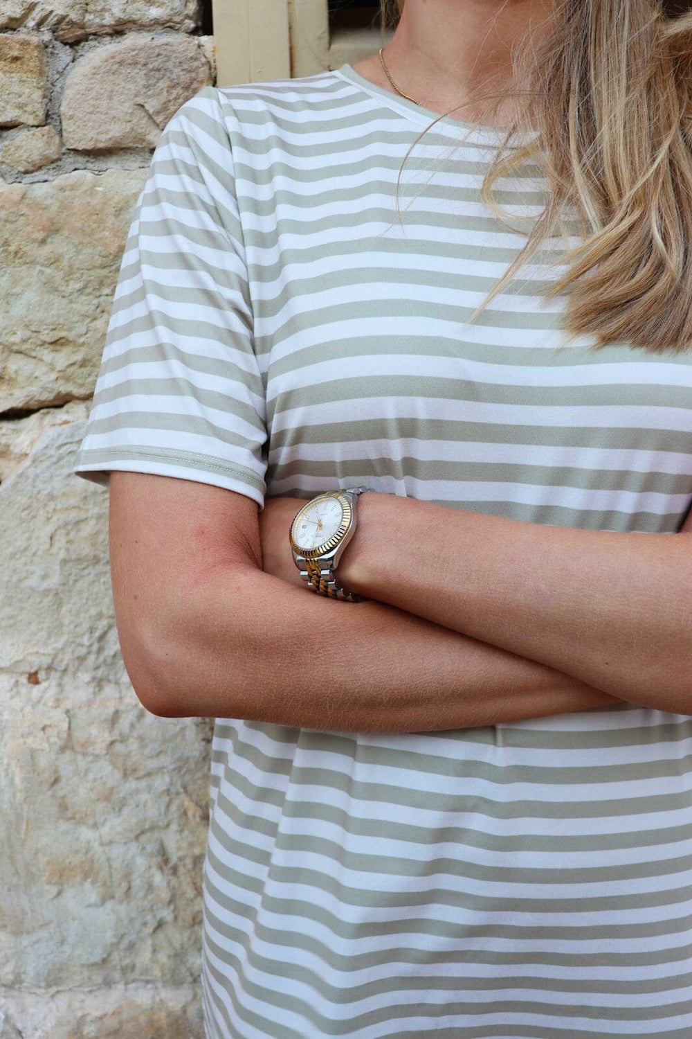 Liberte - Alma-Tshirt-Dress 9562 - Sand Ivory Stripe