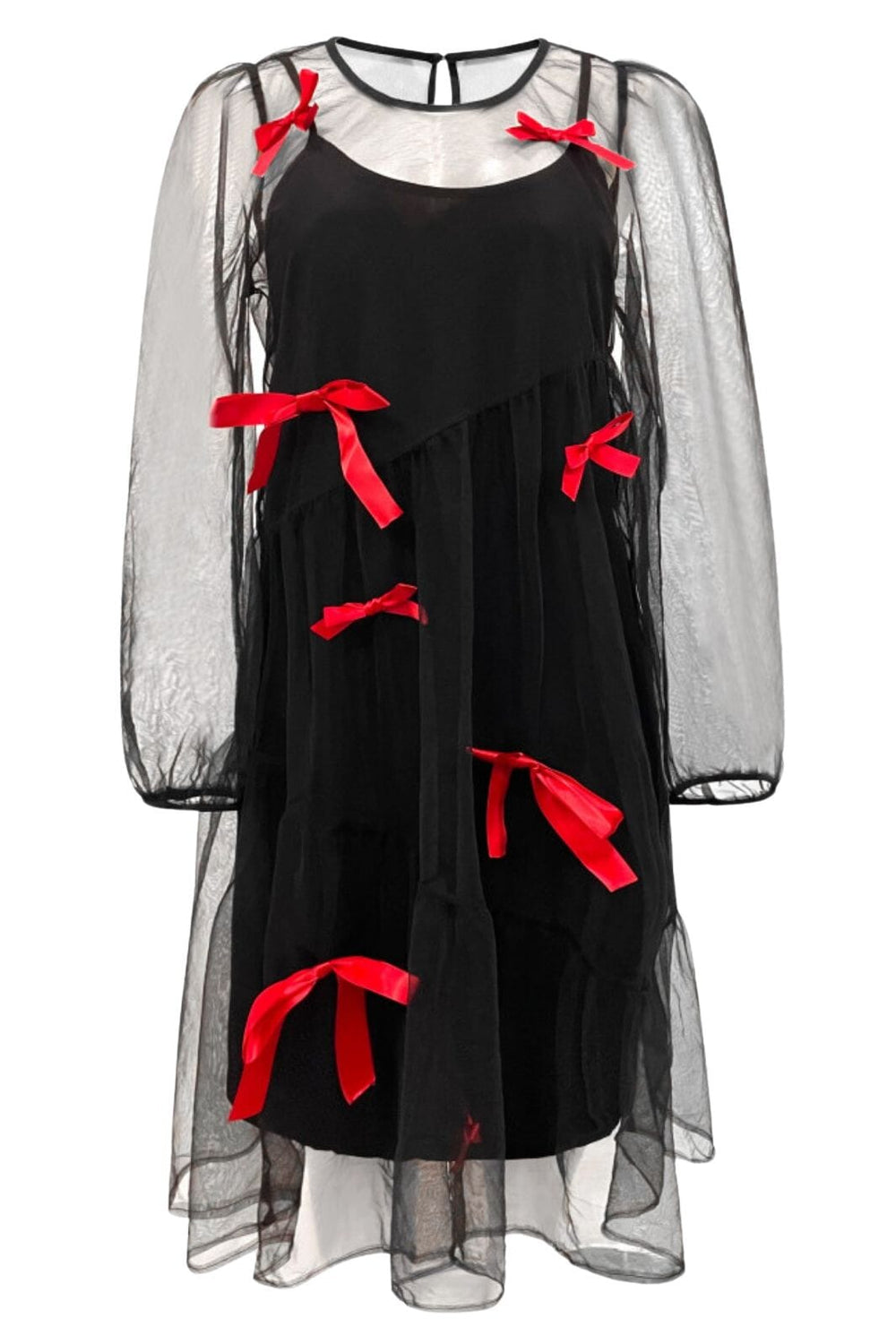 Forudbestilling - Liberte - Tulle-Ls-Bow-Dress 22124 - Black Red Bow Kjoler