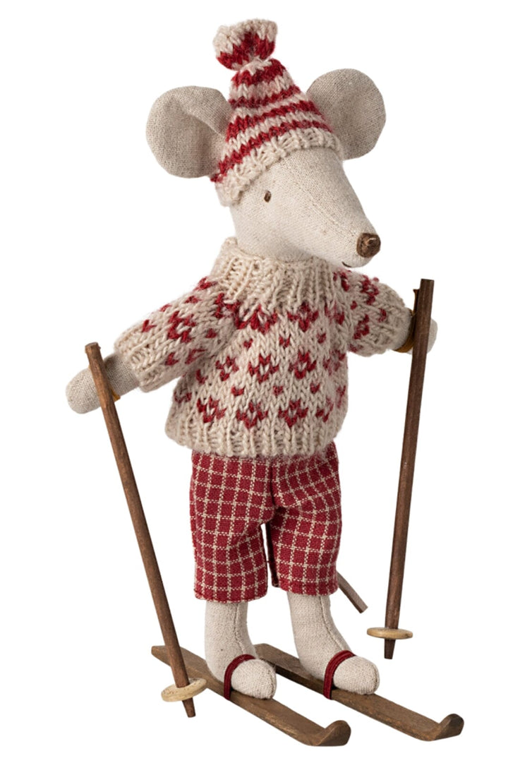 Forudbestilling - Maileg - Vintermus Med Ski, Mor - Rød Jul
