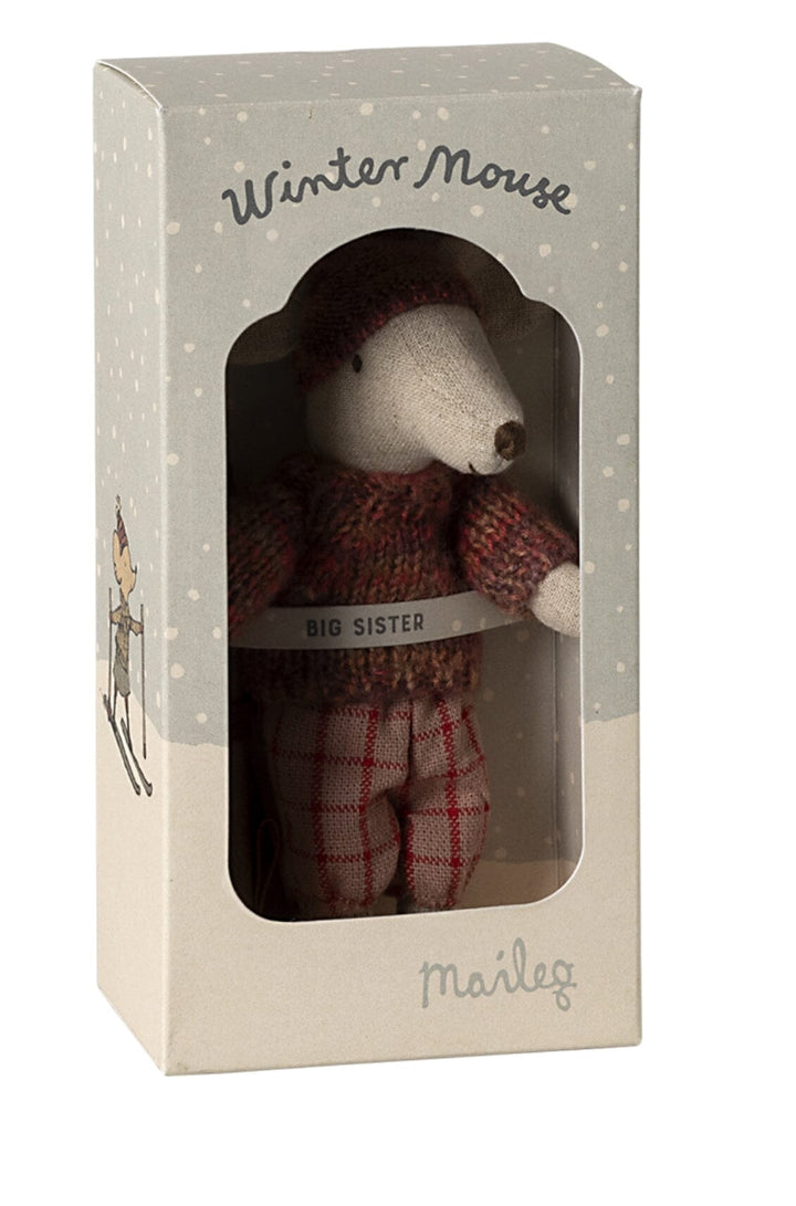 Forudbestilling - Maileg - Vintermus Med Ski, Storesøster - Rosa Jul