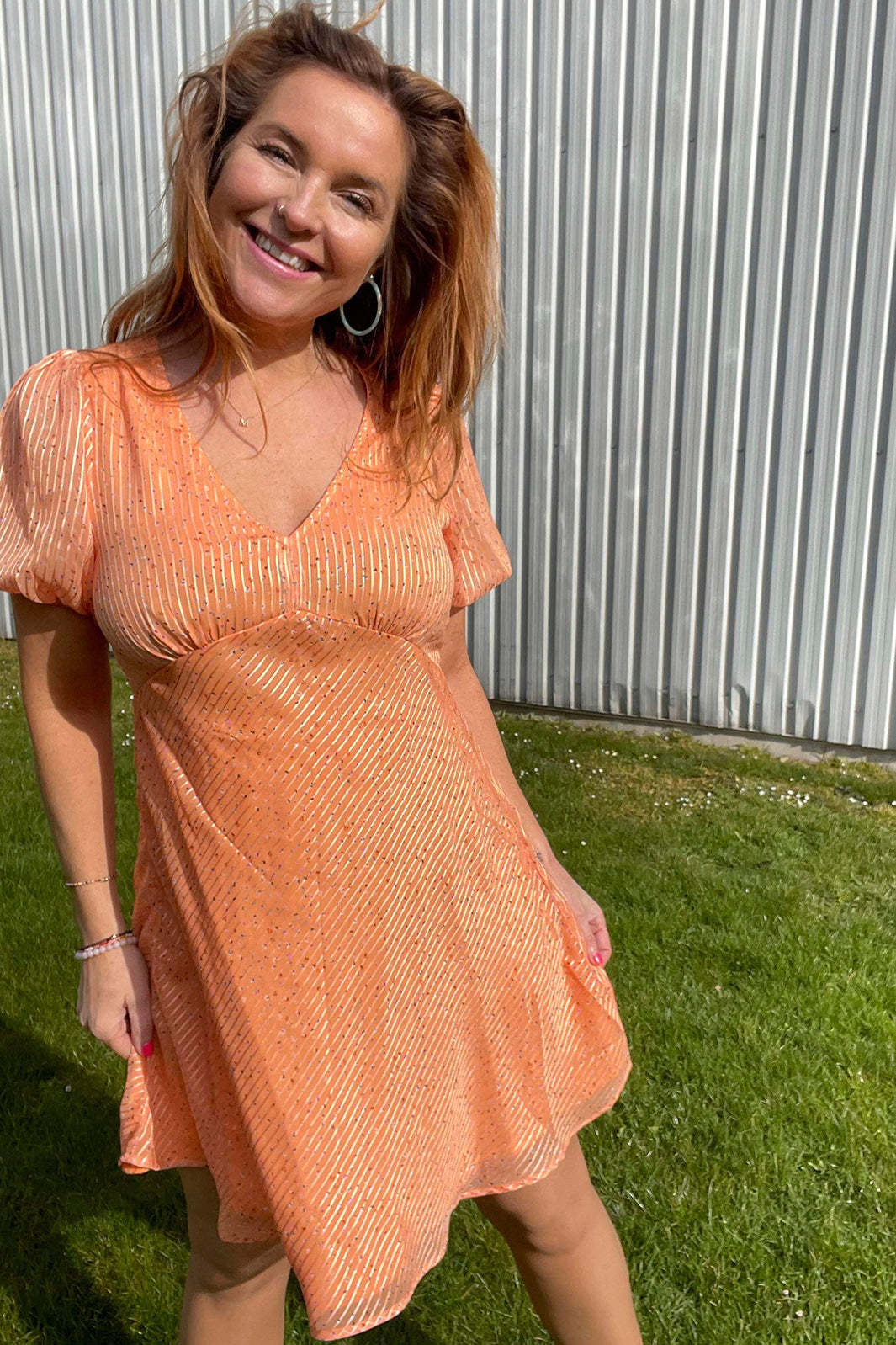 Forudbestilling - Neo Noir - Nobu Sparkle Dress - Tangerine (Slut April) Kjoler