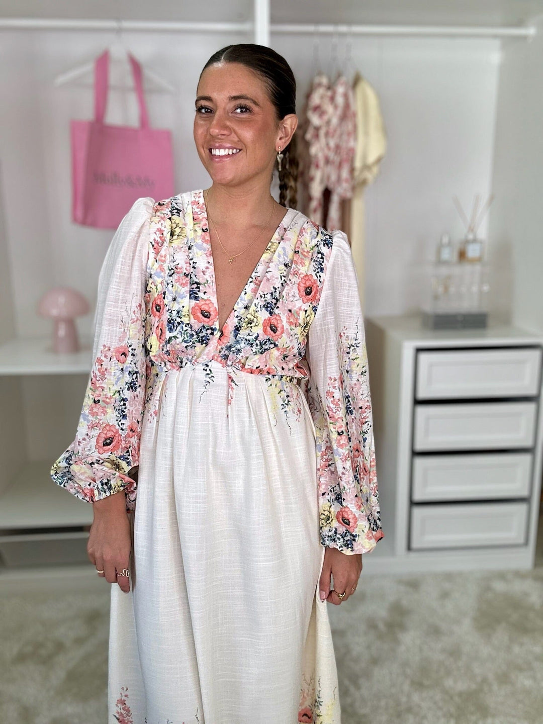 Forudbestilling - Neo Noir - Silfi Flower Print Dress 164828 - 122 - Creme Kjoler