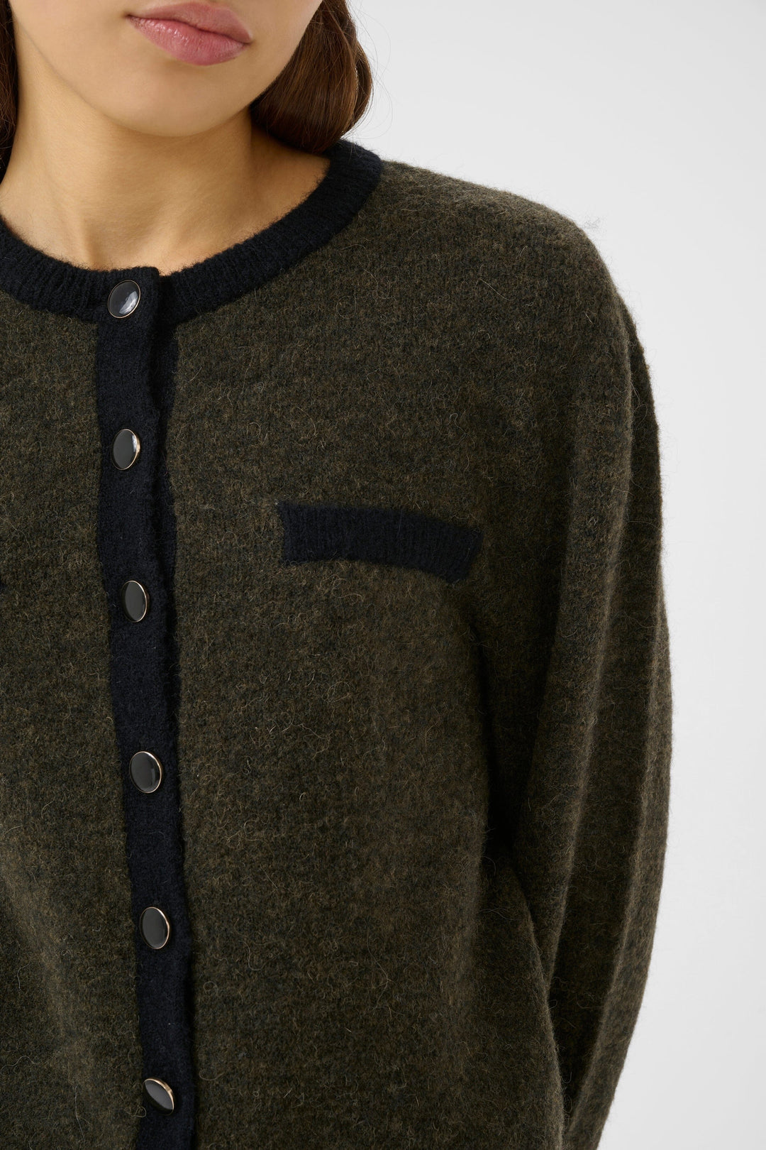 Gestuz - Gzalpha Ls Contrast Cardigan 10910459 - 108313 - Olive Mélange/Black Cardigans