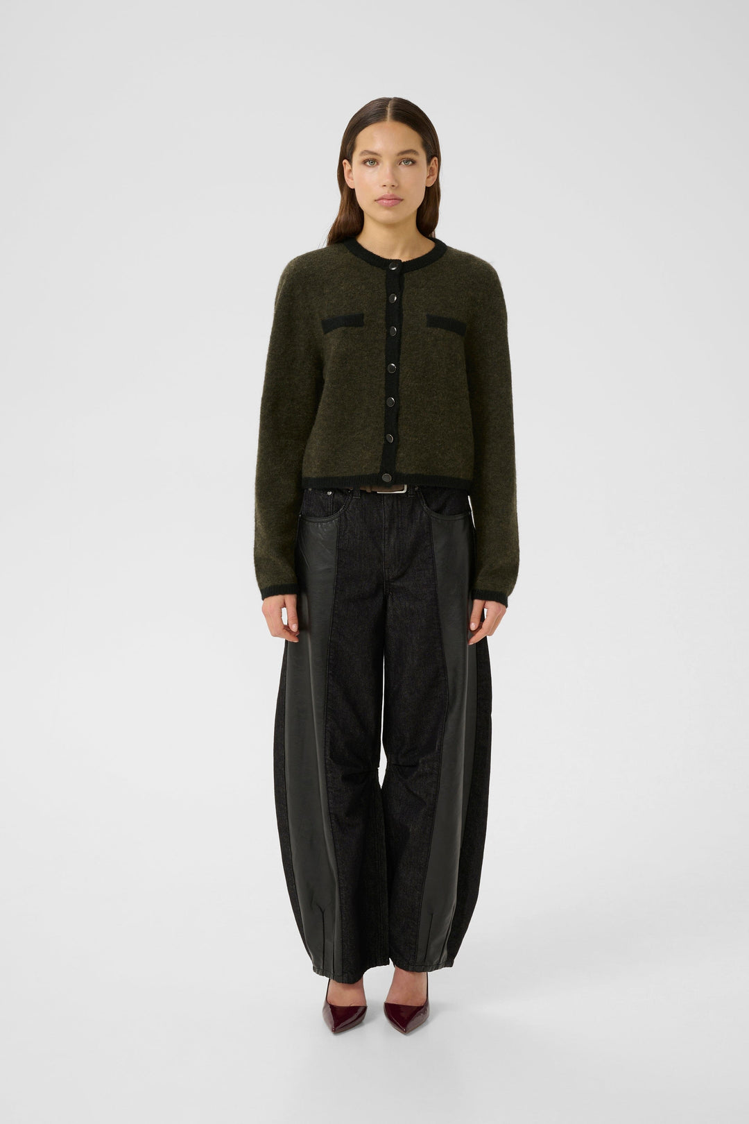 Gestuz - Gzalpha Ls Contrast Cardigan 10910459 - 108313 - Olive Mélange/Black Cardigans