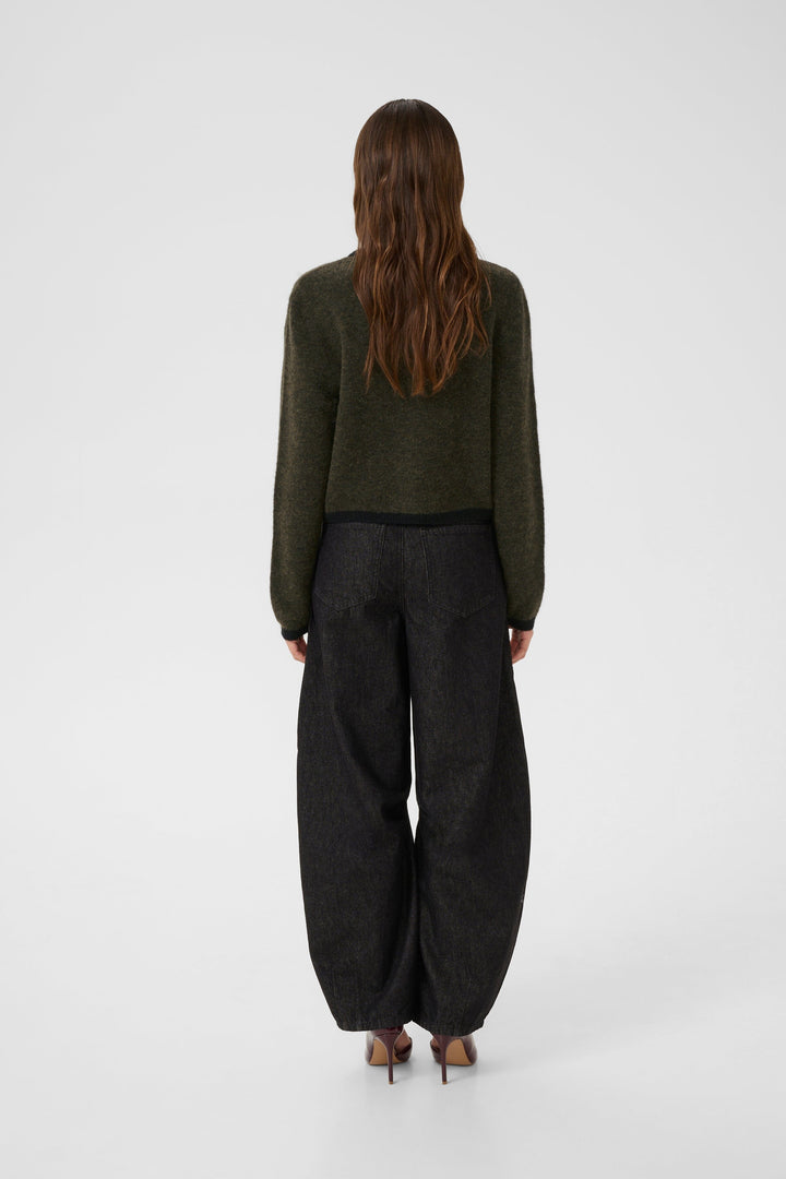 Gestuz - Gzalpha Ls Contrast Cardigan 10910459 - 108313 - Olive Mélange/Black Cardigans