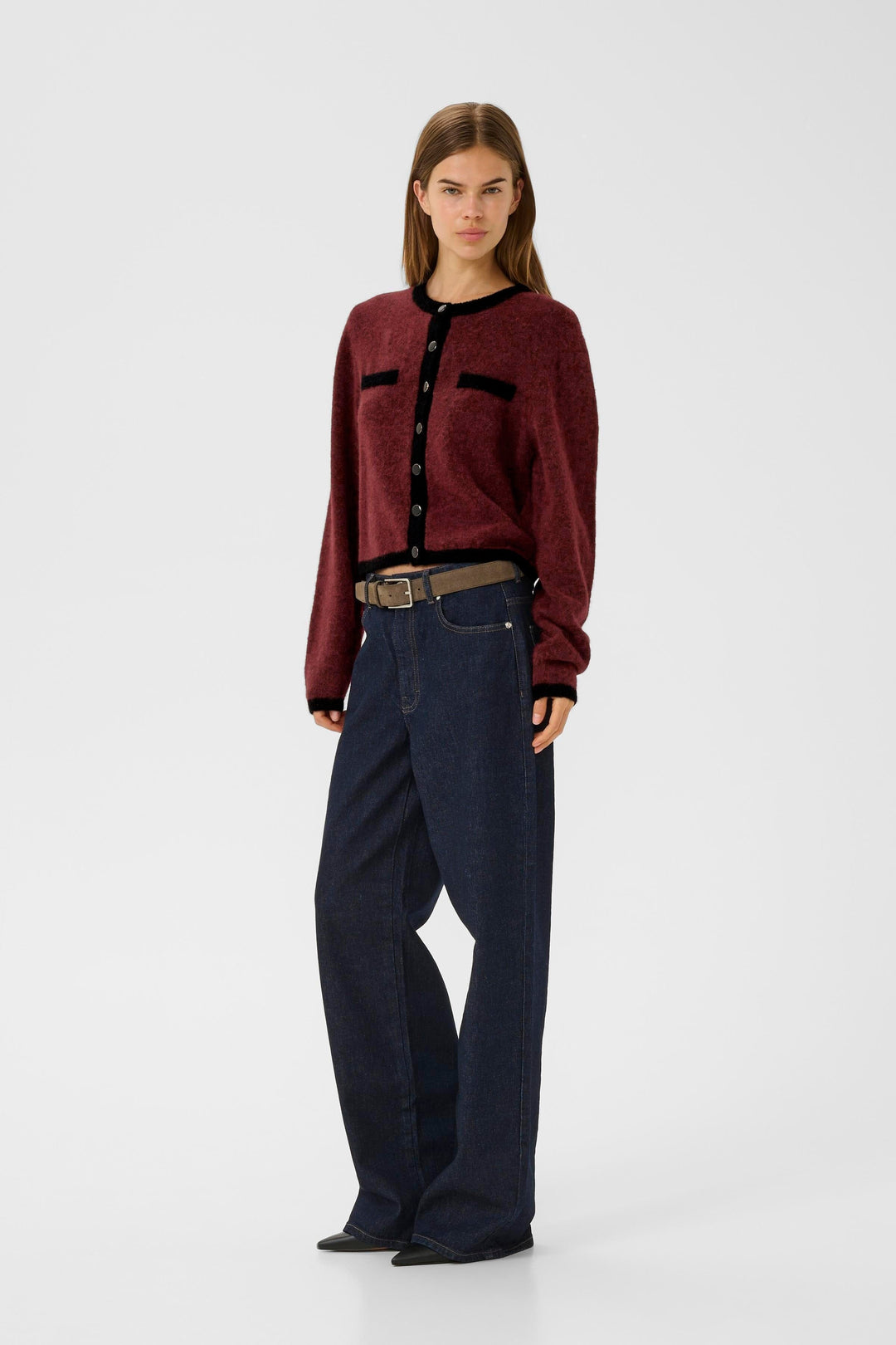 Gestuz - Gzalpha Ls Contrast Cardigan 10910459 - 108773 - Blood Red Melange/Black Cardigans