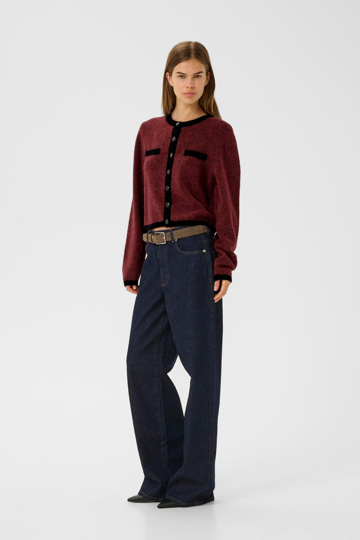 Gestuz - Gzalpha Ls Contrast Cardigan 10910459 - 108773 - Blood Red Melange/Black Cardigans