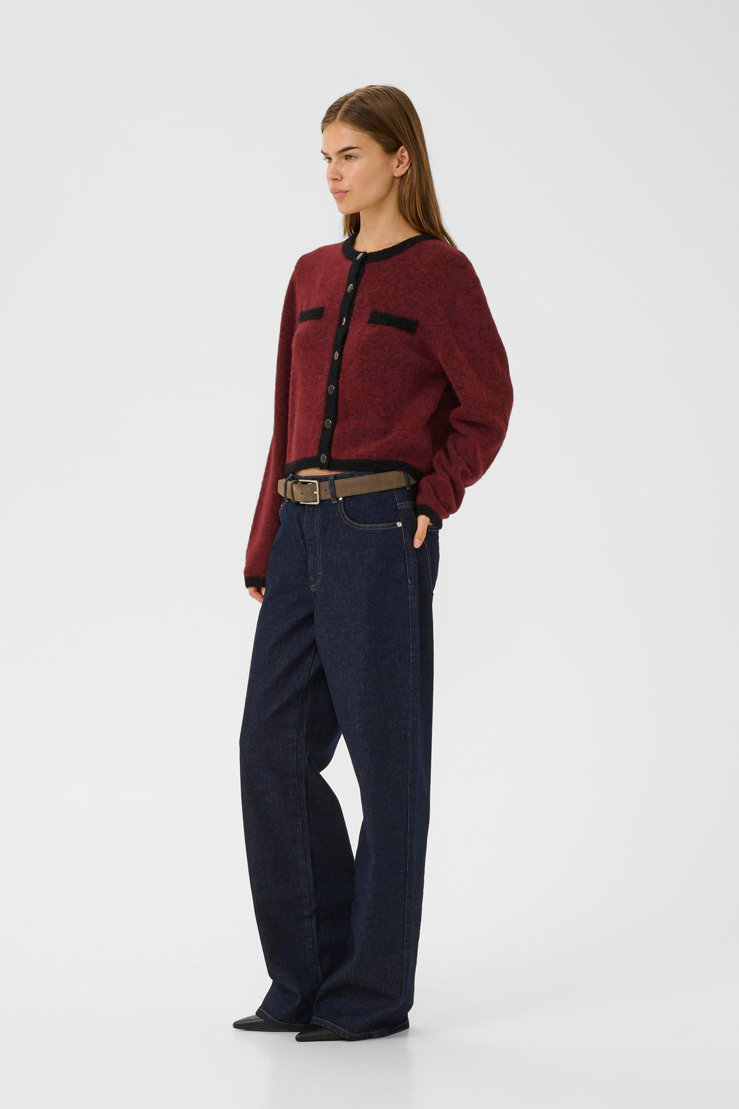 Gestuz - Gzalpha Ls Contrast Cardigan 10910459 - 108773 - Blood Red Melange/Black Cardigans
