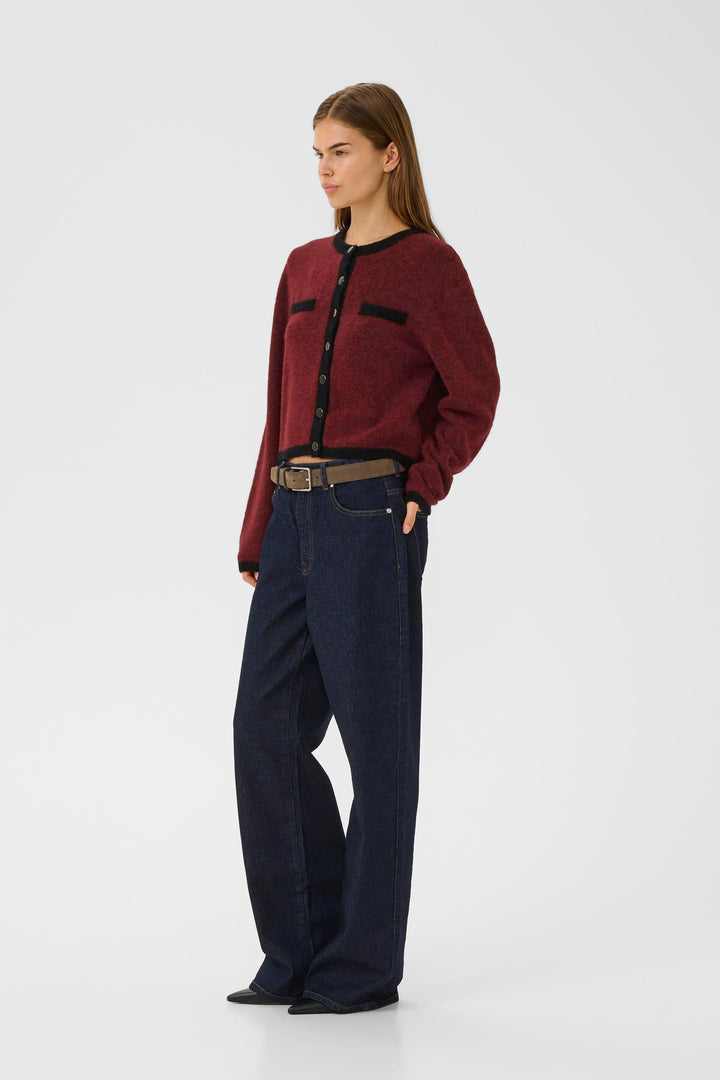 Gestuz - Gzalpha Ls Contrast Cardigan 10910459 - 108773 - Blood Red Melange/Black Cardigans