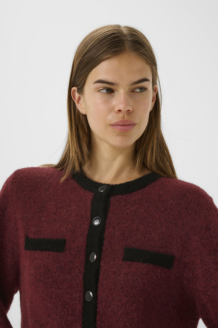 Gestuz - Gzalpha Ls Contrast Cardigan 10910459 - 108773 - Blood Red Melange/Black Cardigans