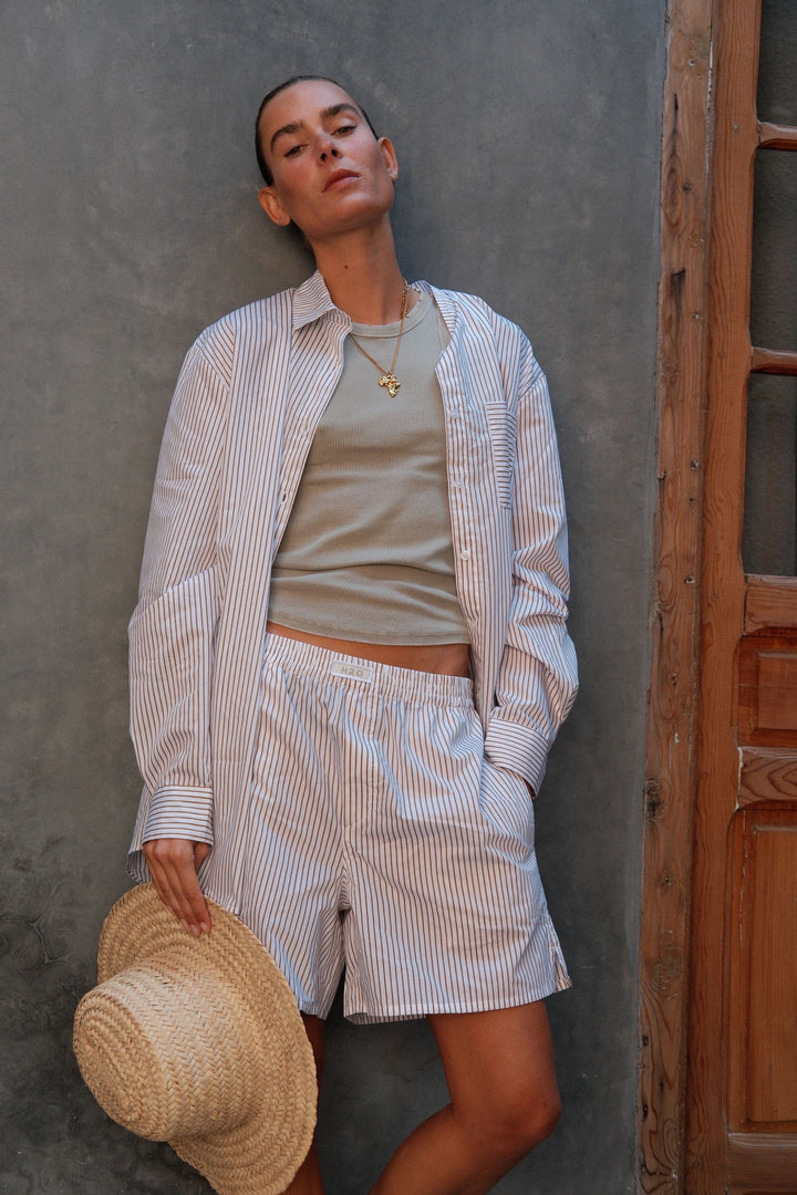 H2O - Rønne Essential Pajamas Shorts 100165-2 - 7043 - White/Brown Shorts