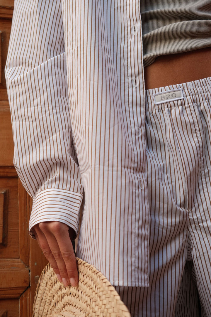 H2O - Rønne Essential Pajamas Shorts 100165-2 - 7043 - White/Brown Shorts