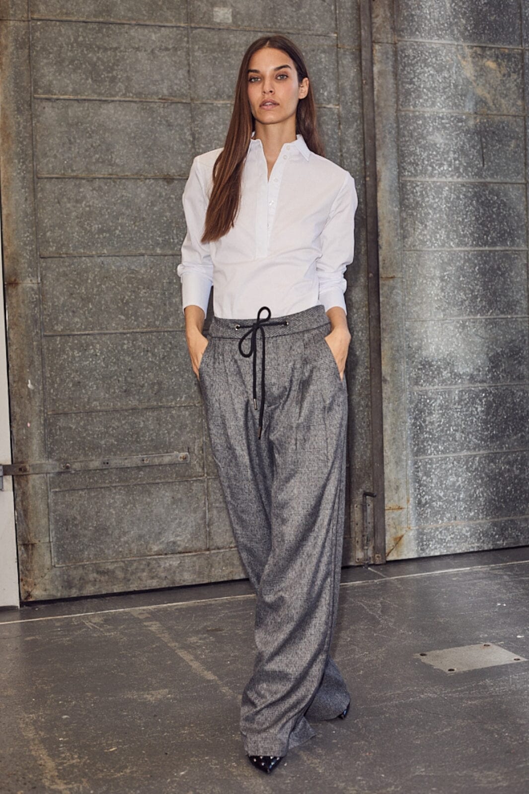 Haute L'Amitié - Michelle Check Tailor Tie Pants HL10305 - Grey Bukser