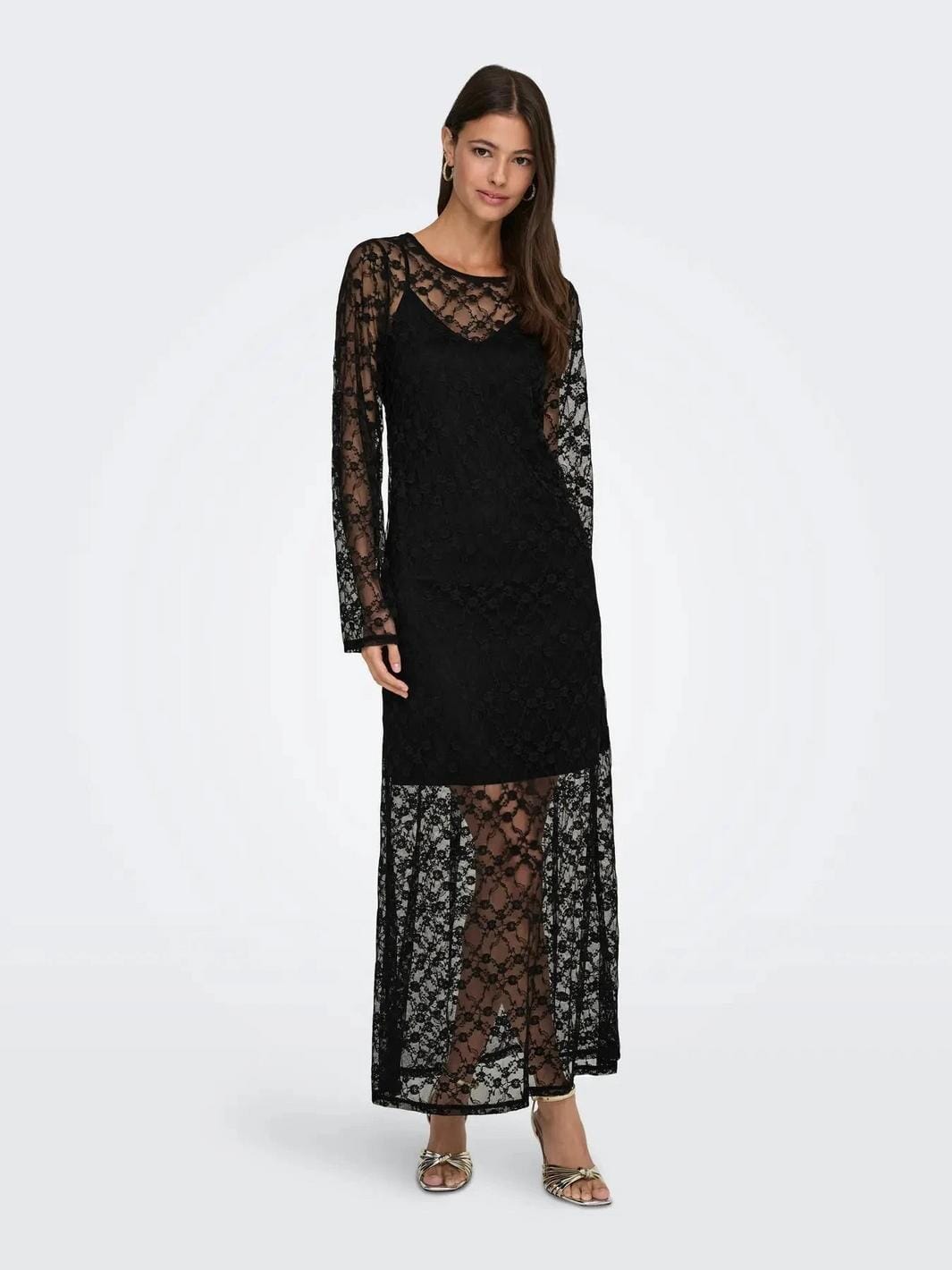 JDY - Jdysilvia L/S Lace Maxi Dress - 5070608 Black Kjoler