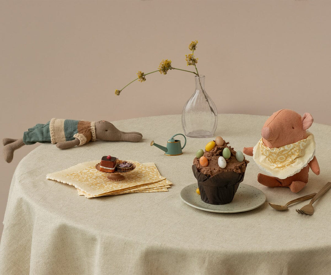 Maileg - Serviet, Blomster - Gul - 15 Cm X 15 Cm Legetøj