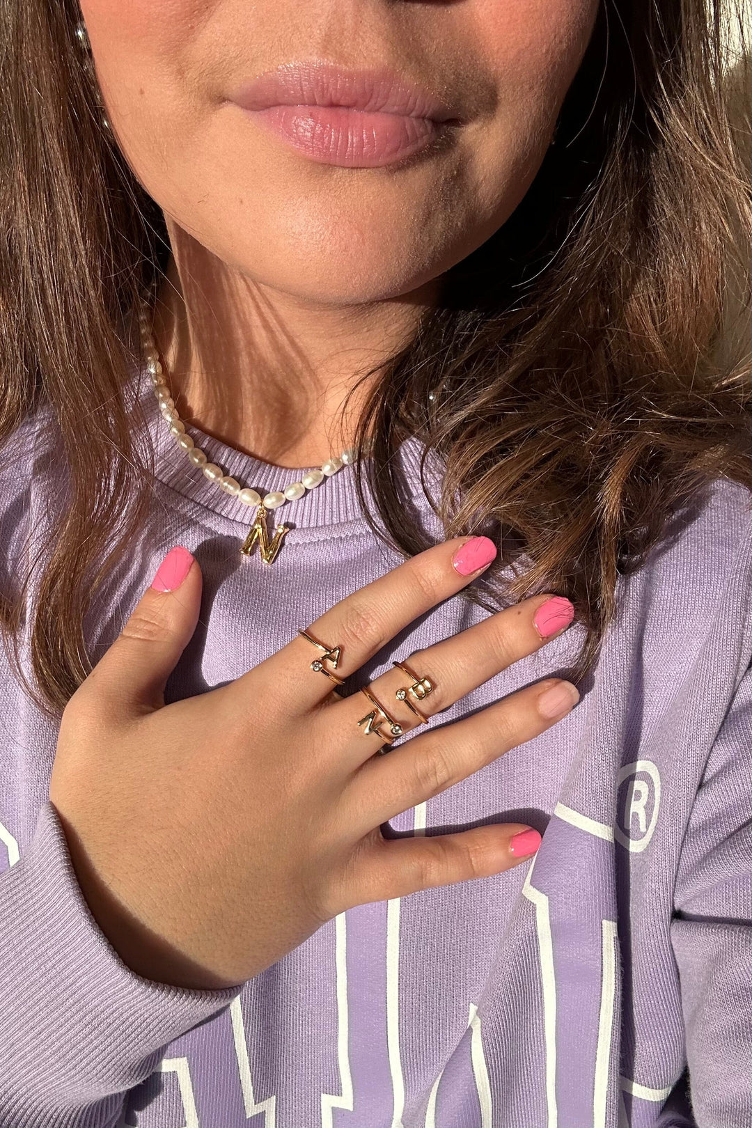 Mellow Moon - Letter Stone Ring - Forgyldt Ringe