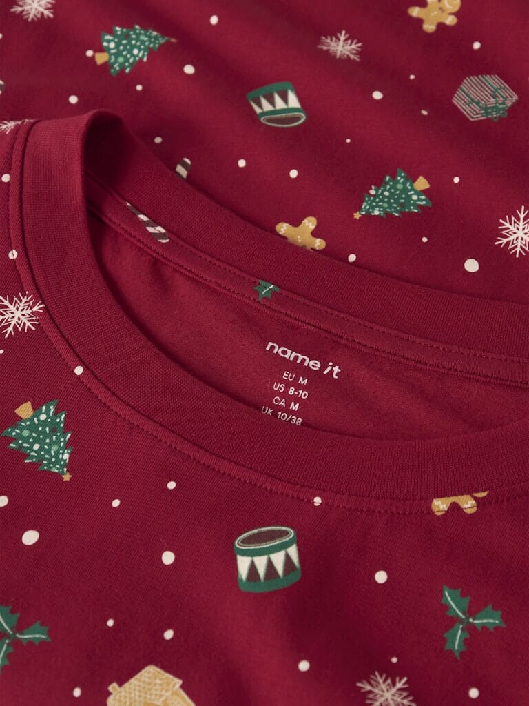 Name It - Nanvismas Ls Nightset - 4879866 Jester Red Xmas Aop Red Nattøj