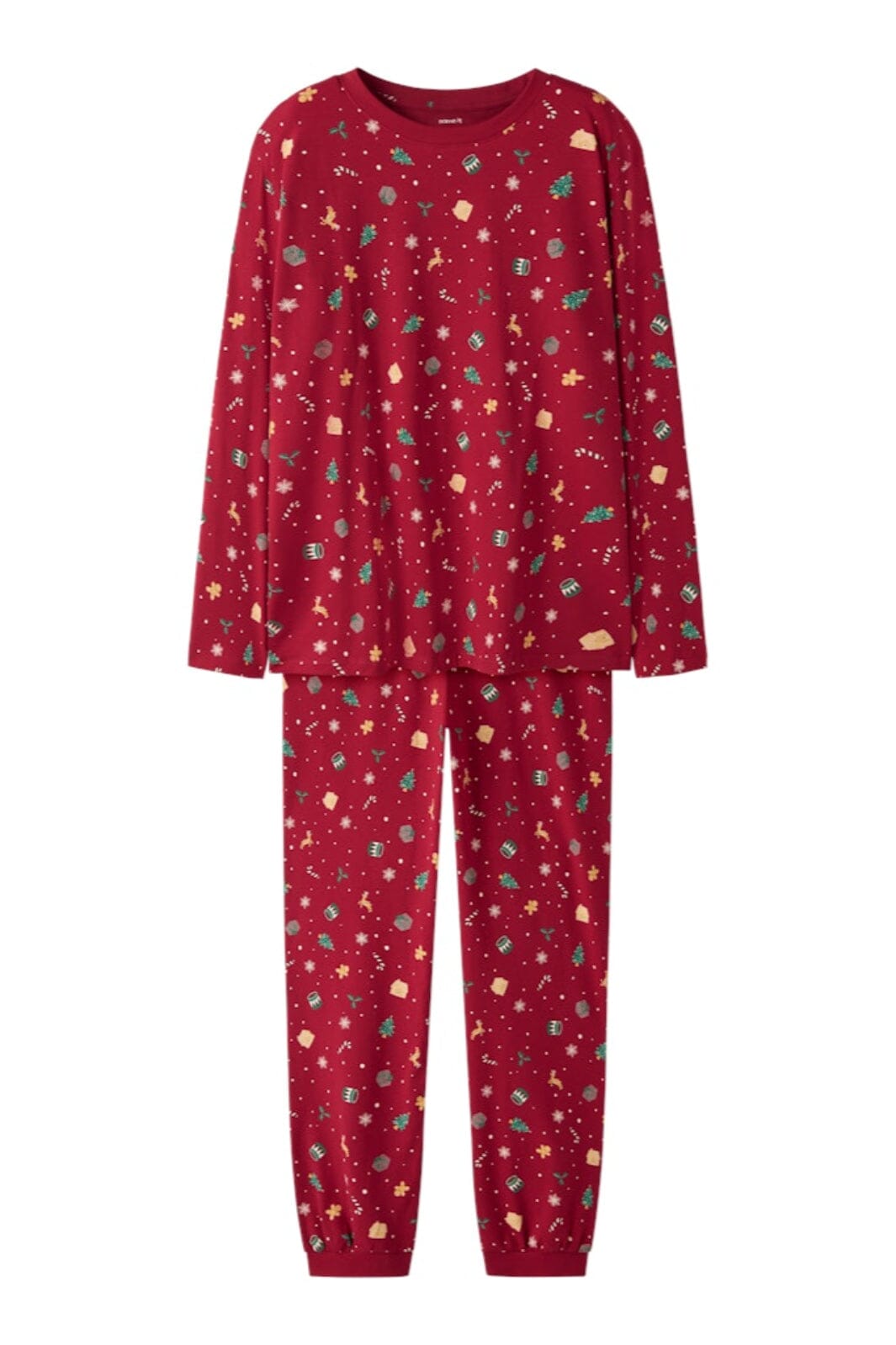 Name It - Nanvismas Ls Nightset - 4879866 Jester Red Xmas Aop Red Nattøj