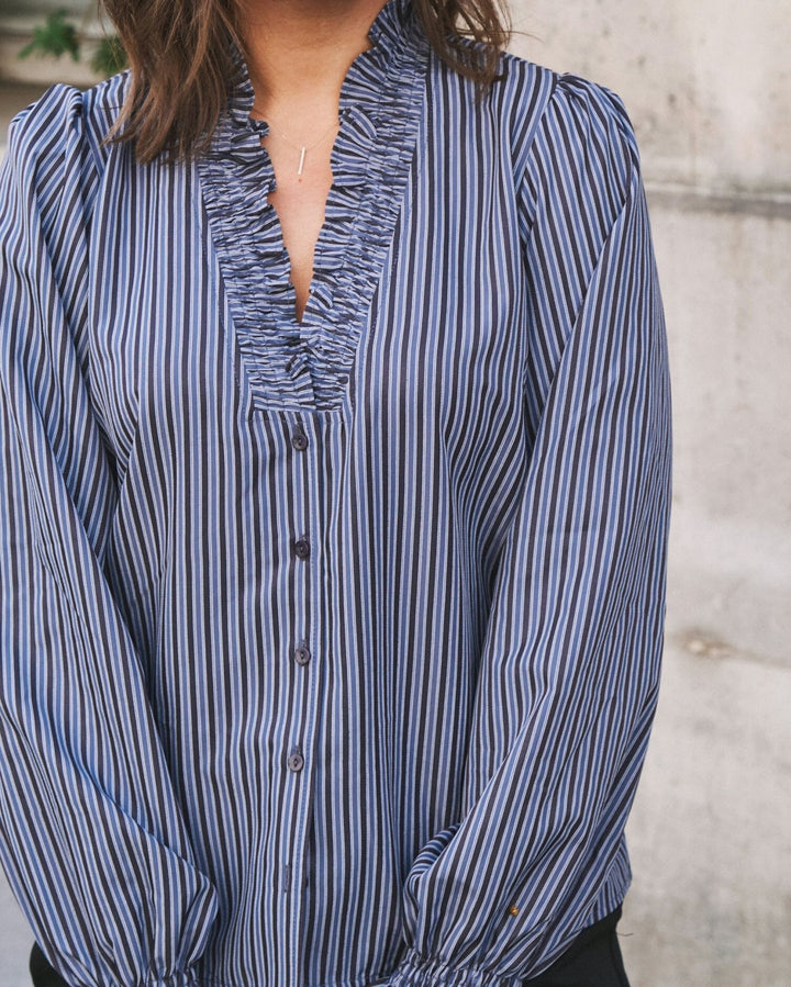 Neo Noir - Brielle Twill Stripe Shirt - Dusty Blue Skjorter