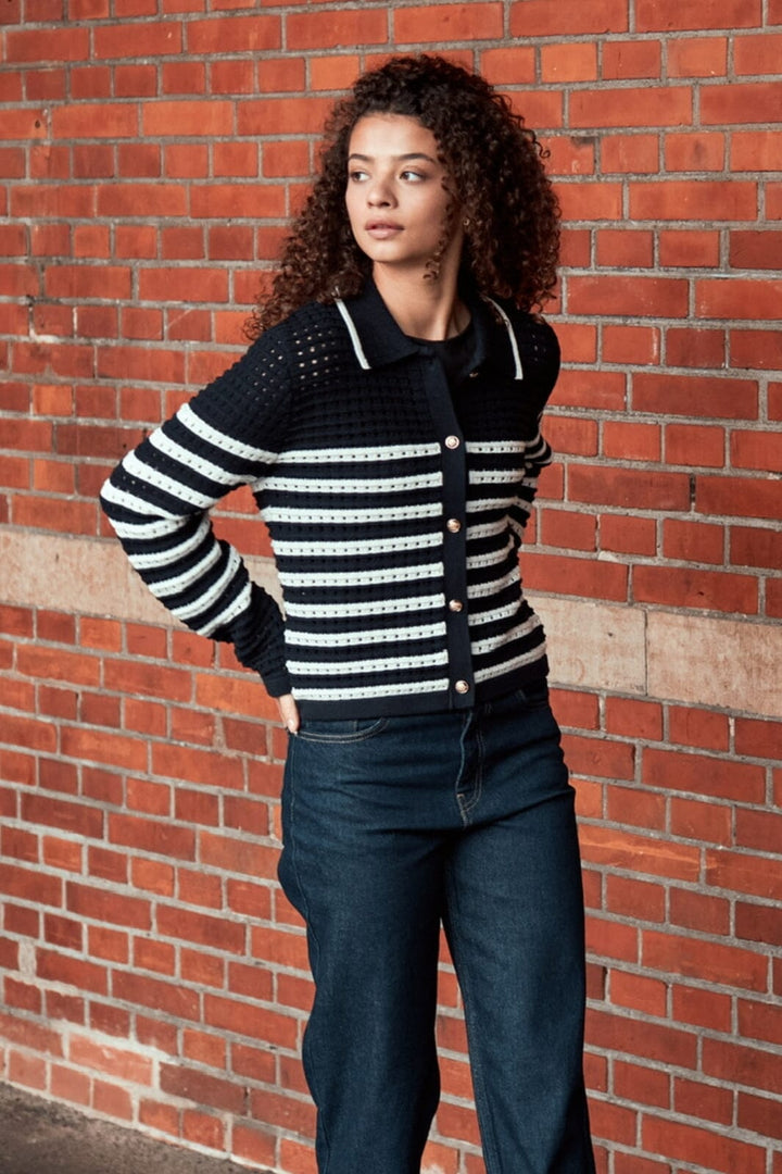 Neo Noir - Effie Knit Cardigan 164571 - 141 - Navy Cardigans