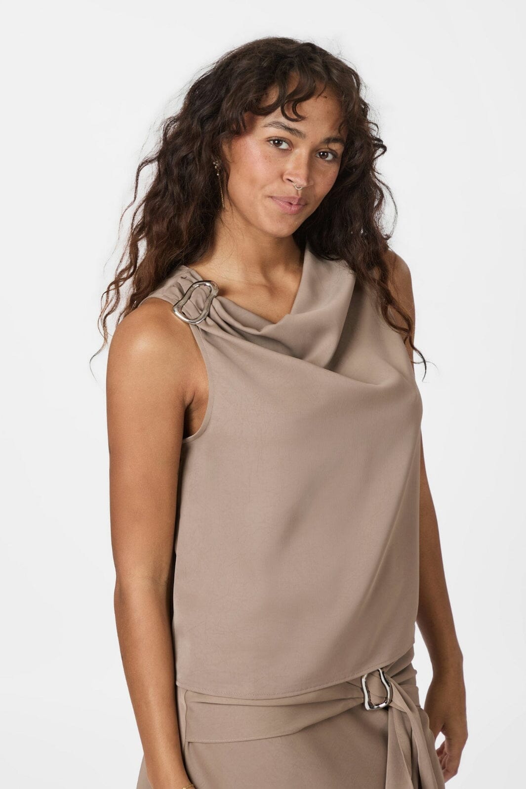 Neo Noir - Scotta Dull Sateen Top 165566 - 811 - Dark Taupe