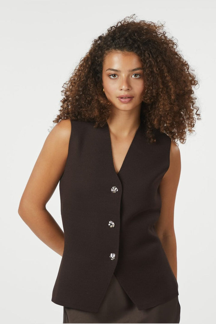 Neo Noir - Sway Smooth Knit Waistcoat 164704 - 676 - Dark Brown