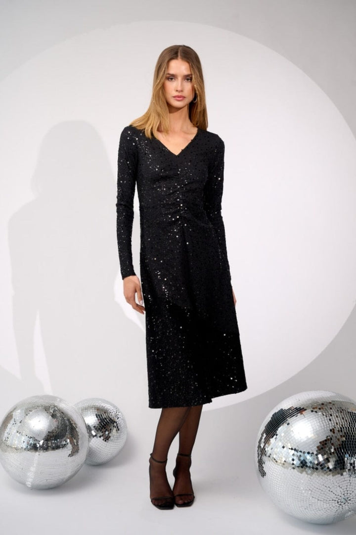 Noella - Verona Midi Dress - 1149 Black W/ Black Kjoler