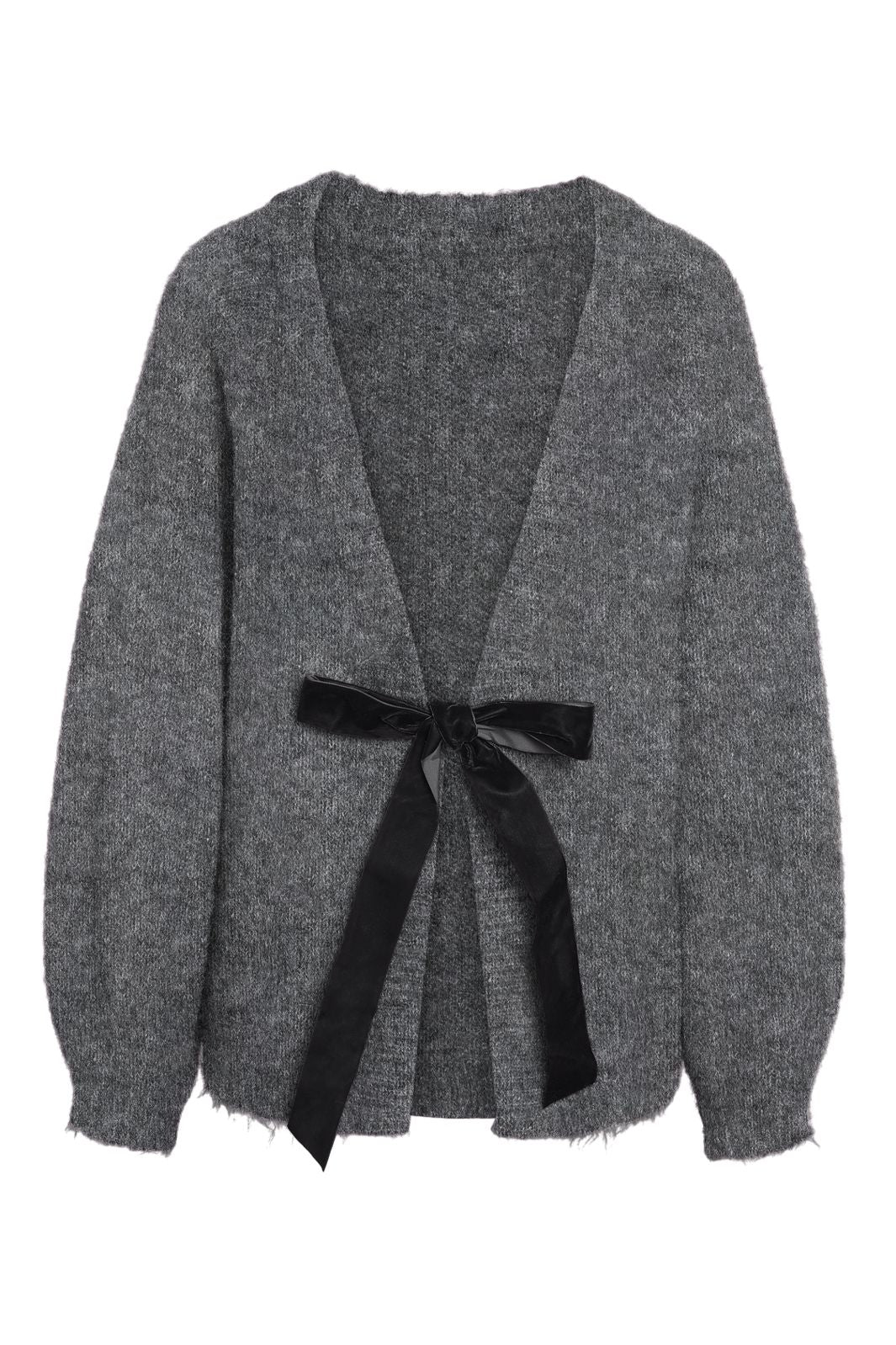 Noisy May - Nmsutton L/S Open Back Tie Knit Fwd - 4945302 Dark Grey Melange Black Velvet Bow