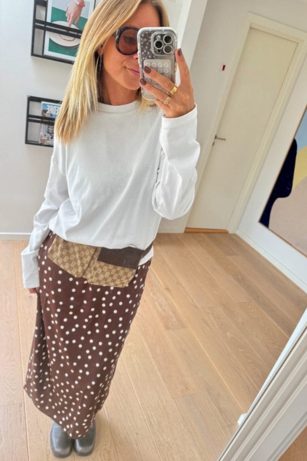 Noisy May x Molly&My - Nmbambi Midi Satin Skirt - 5054595 Chocolate Brown White Polka Nederdele