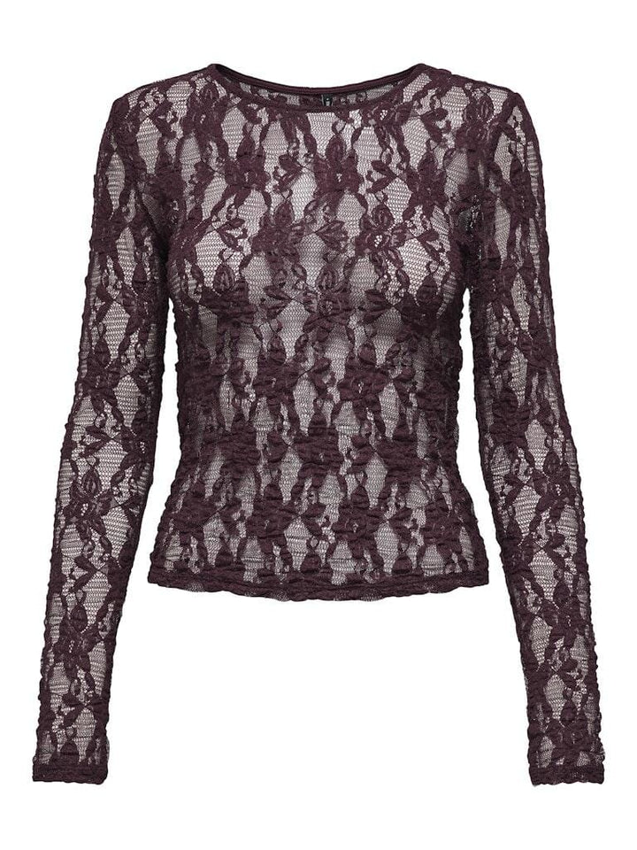 Only - Onlalba L/S Lace Top - 4907618 Decadent Chocolate Bluser