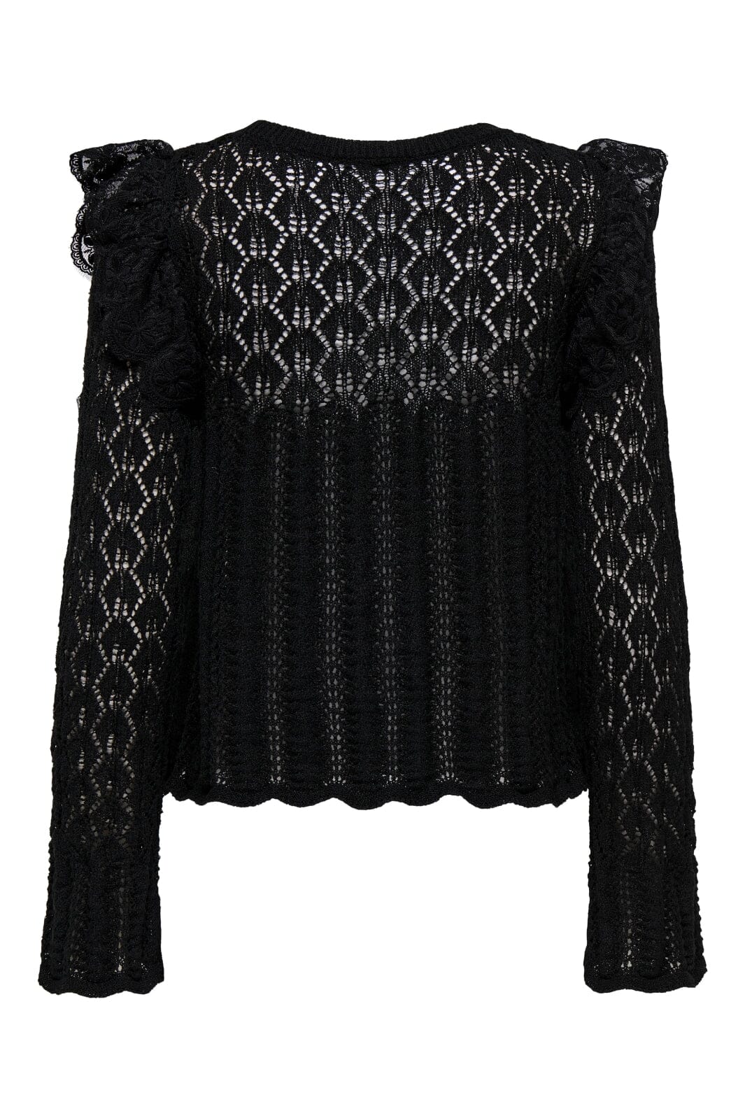 Only - Onlashley Ls O-Neck Mix Knt - 4805321 Black Dtm Lace Bluser