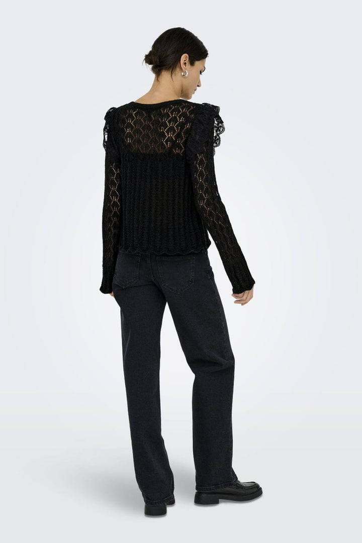 Only - Onlashley Ls O-Neck Mix Knt - 4805321 Black Dtm Lace Bluser