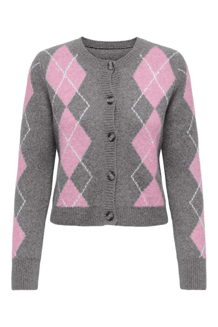 Only - Onlbrighton Life Ls Button Cardi Knt - 4973616 Medium Grey Melange Romance Rose/Birch/Horn Button