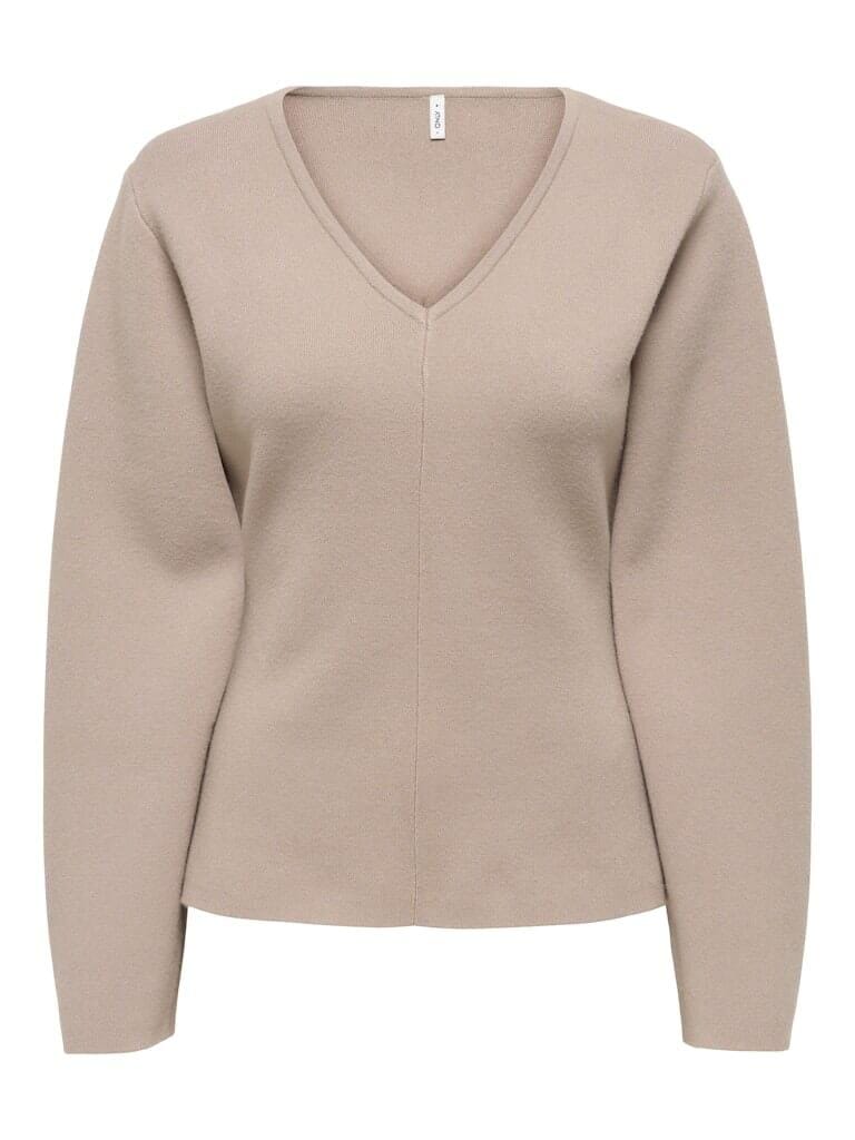 Only - Onlviola Ls Fit V-Neck Knt - 4967667 Mocha Meringue Strikbluser