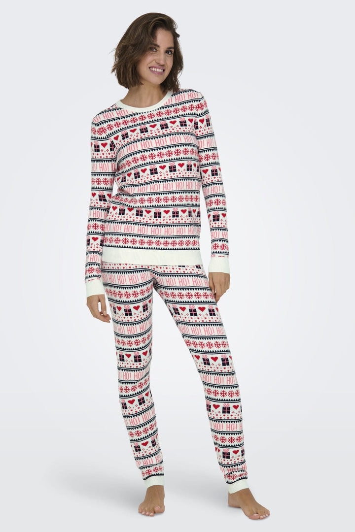 Only - Onlxmas Present Ls O-Neck Knt - 4631335 Cloud Dancer High Risk Red/Night Sky/Bonbon Jul