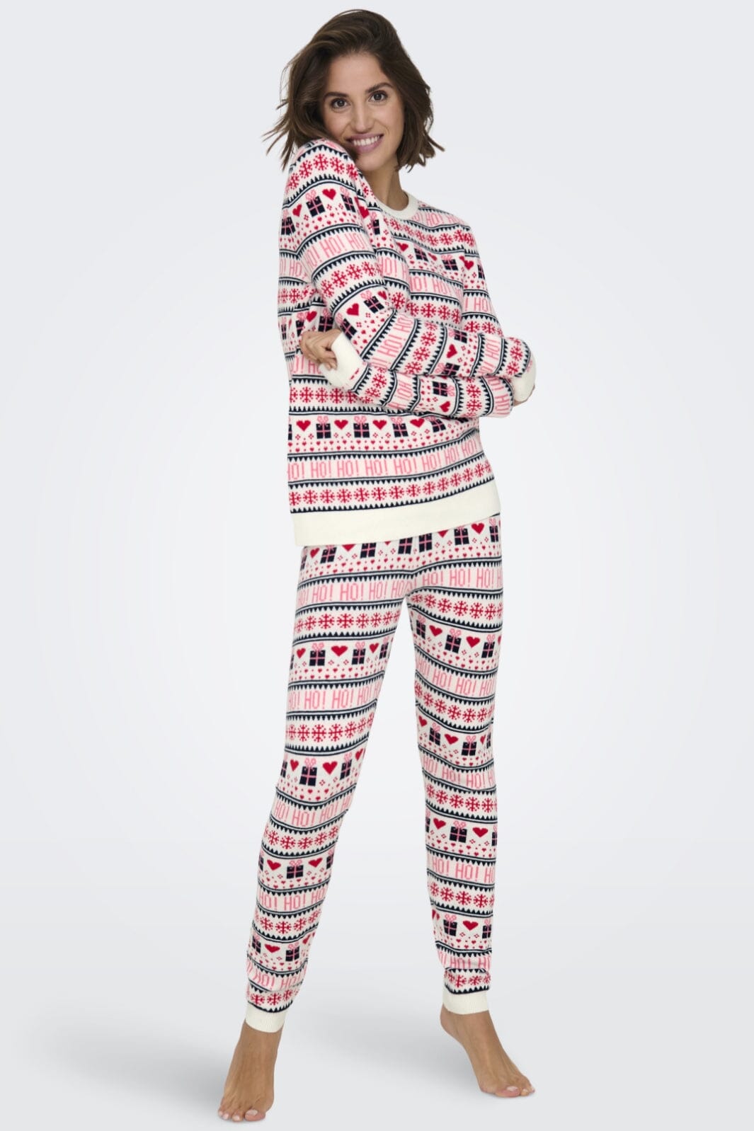 Only - Onlxmas Present Ls O-Neck Knt - 4631335 Cloud Dancer High Risk Red/Night Sky/Bonbon Jul