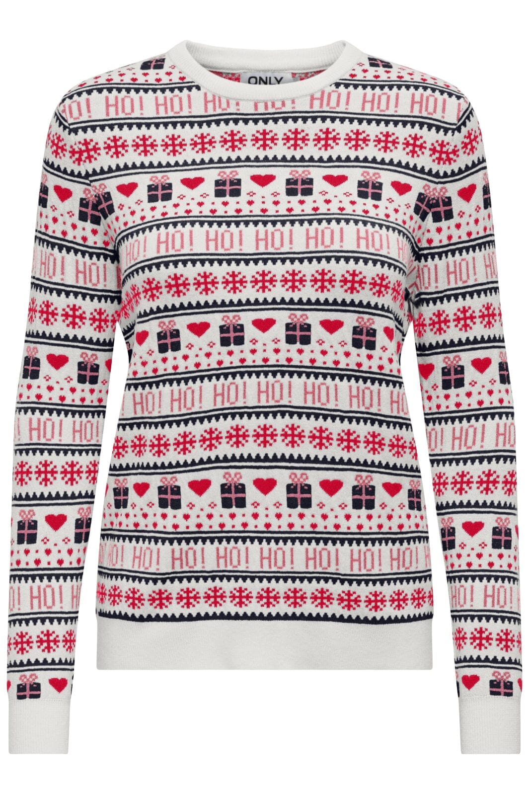 Only - Onlxmas Present Ls O-Neck Knt - 4631335 Cloud Dancer High Risk Red/Night Sky/Bonbon Jul