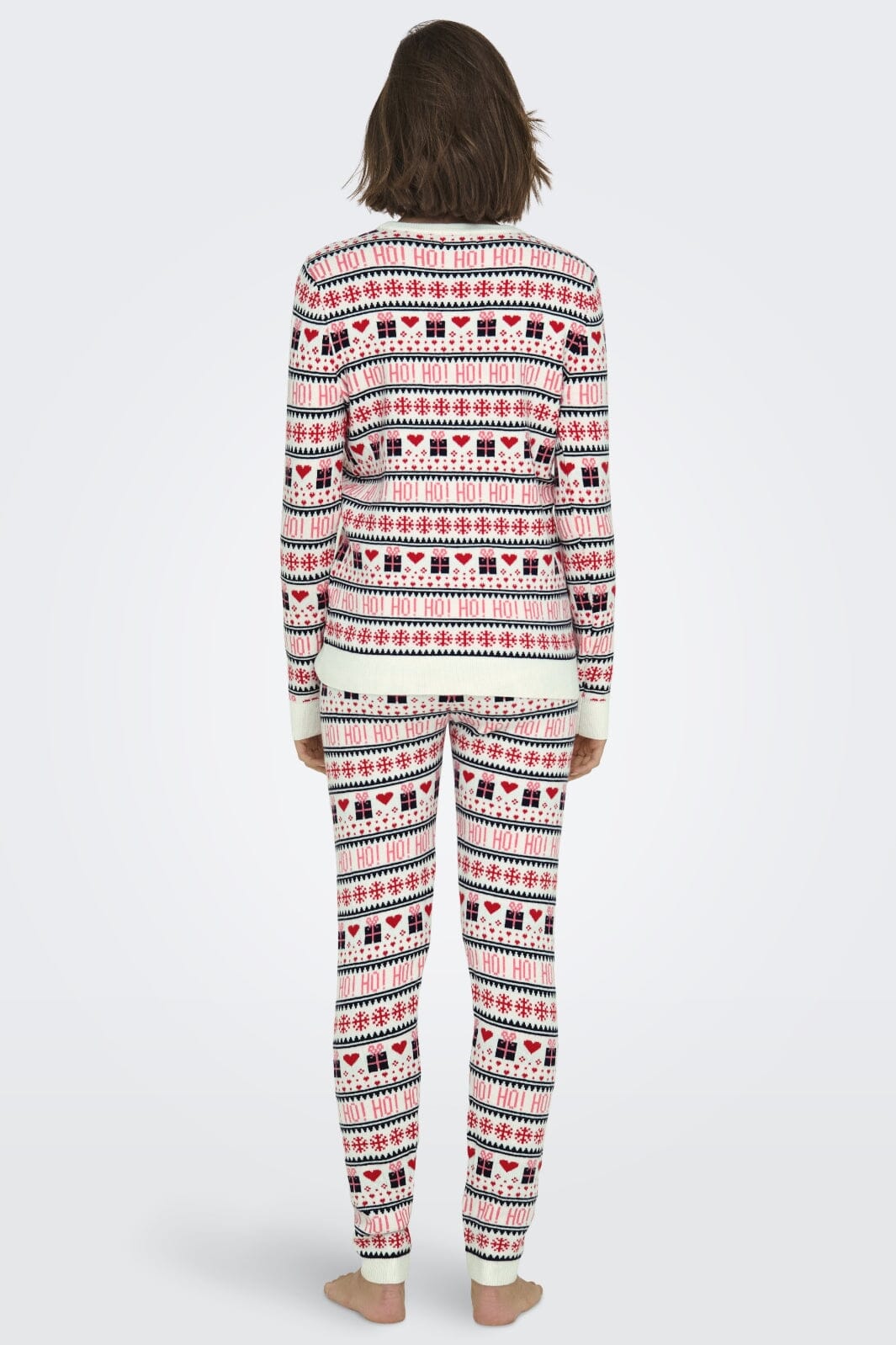 Only - Onlxmas Present Ls O-Neck Knt - 4631335 Cloud Dancer High Risk Red/Night Sky/Bonbon Jul