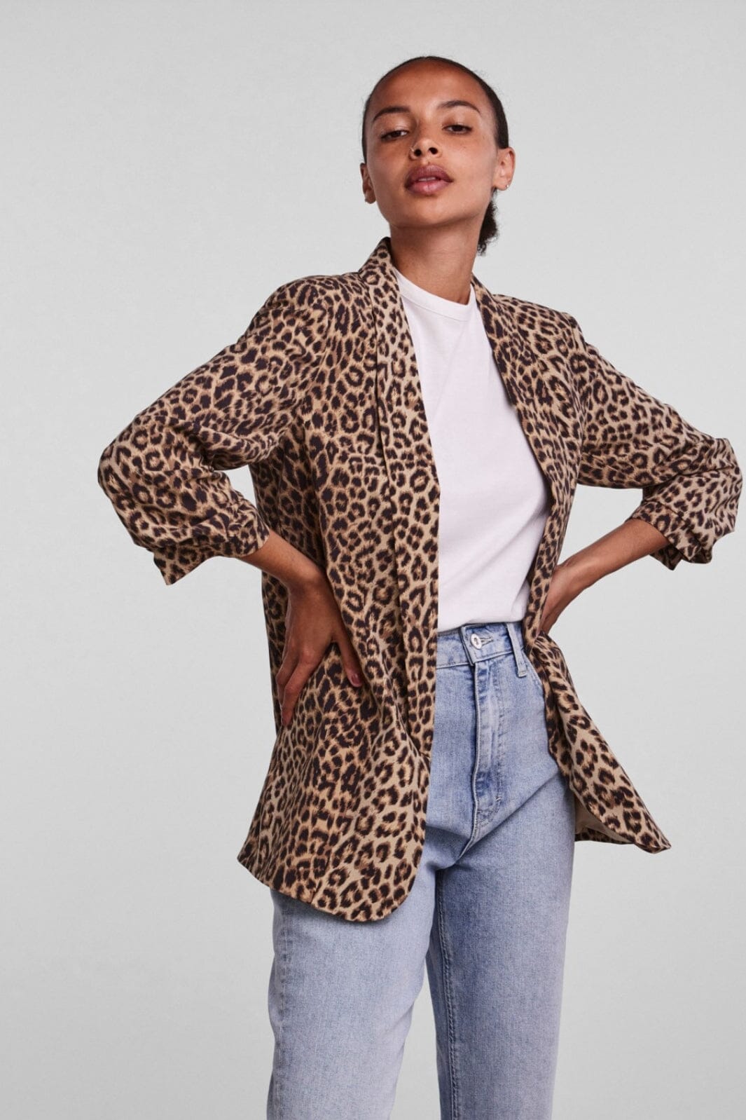 Pieces - PcBoss 3/4 Printed Blazer - Natural AOP Leo Blazere