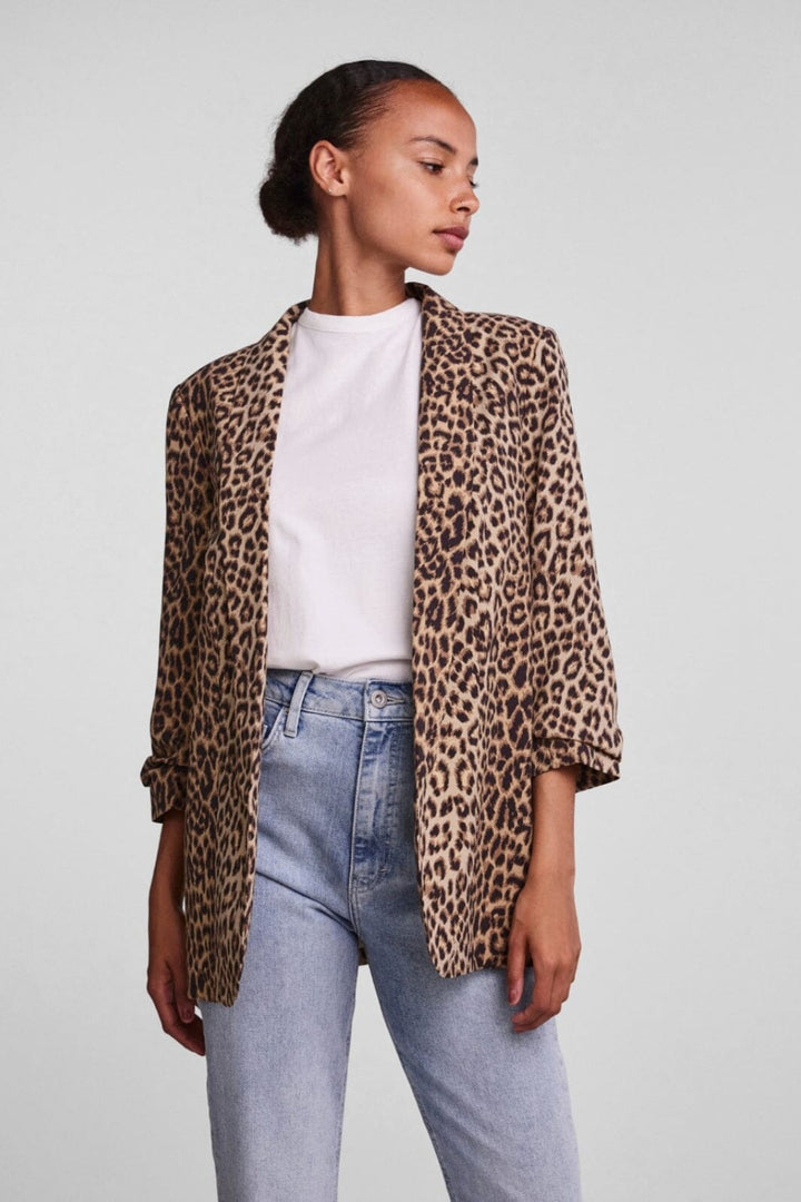 Pieces - PcBoss 3/4 Printed Blazer - Natural AOP Leo Blazere
