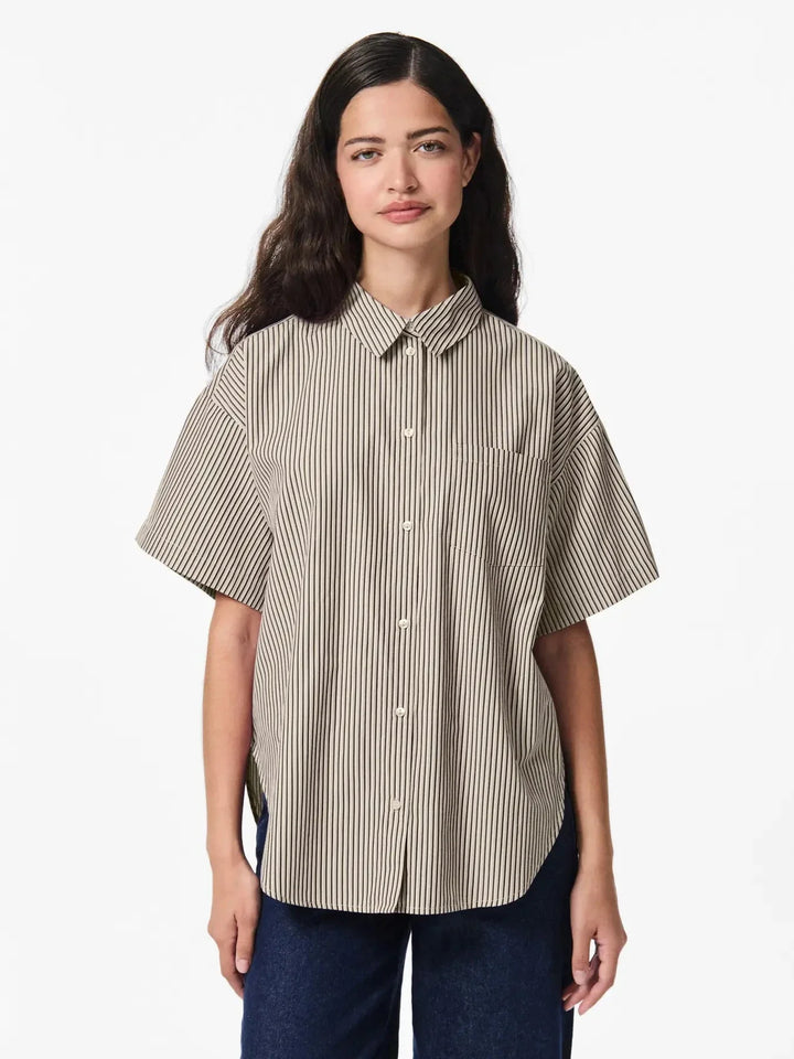 Pieces - Pcfemme Ss Loose Shirt - 4900771 Birch Delicioso Skjorter