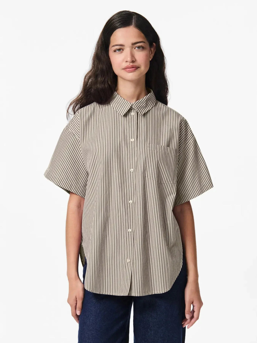 Pieces - Pcfemme Ss Loose Shirt - 4900771 Birch Delicioso Skjorter