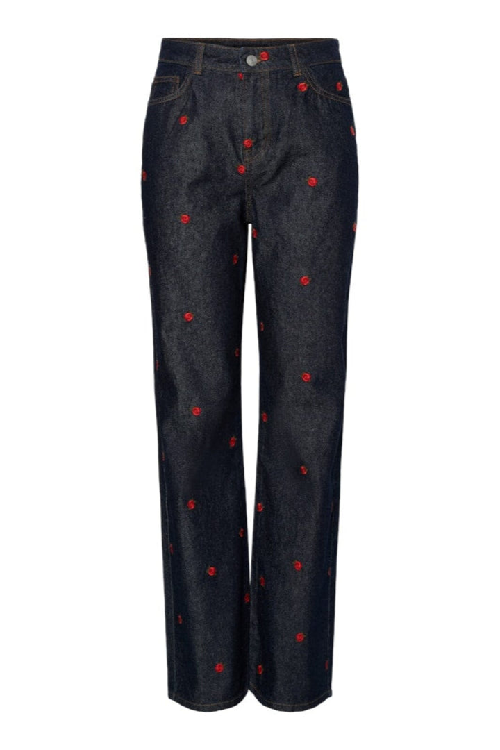 Pieces - Pcjava Straight Jeans - 4888513 Dark Blue Denim Rose Jeans