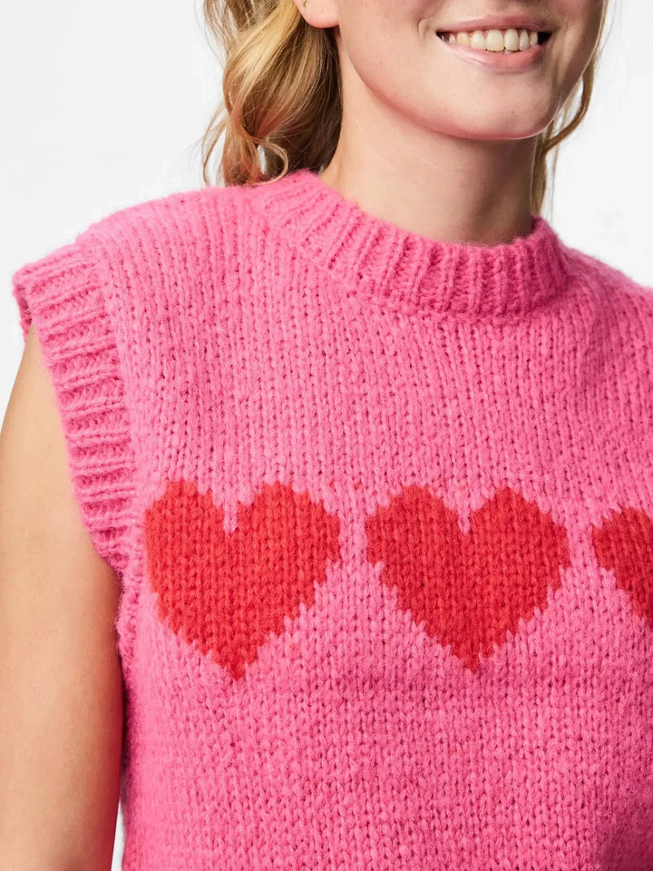 Pieces - Pcjove Sl O-Neck Knit Vest - 4843632 Sugar Plum Goji Berry Hearts Frakker